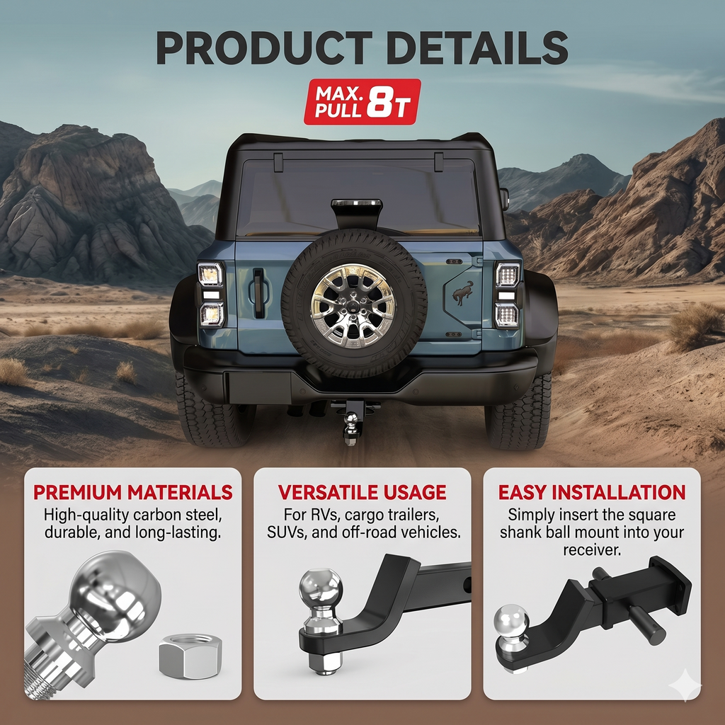 PRIVON Heavy-Duty Trailer Hitch Ball Mount Kit – 2" Ball & Integrated Security Lock | Class III/IV